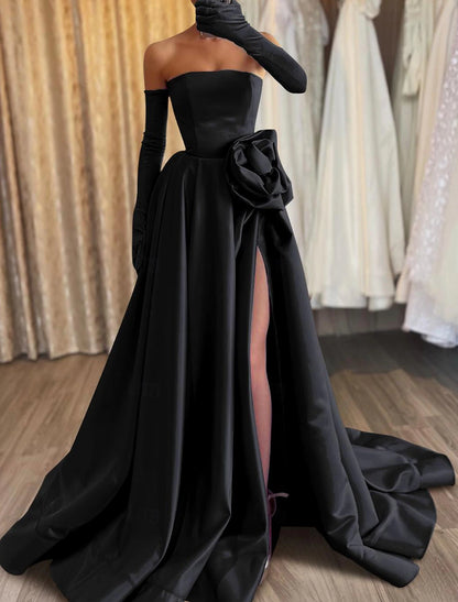 Gown Elegant Carnival Formal Floor Length Sleeveless Strapless Satin with  Evening Dress