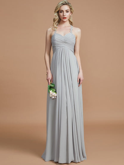 A-Line/Princess Sweetheart Sleeveless Ruched Floor-Length Chiffon Bridesmaid Dresses