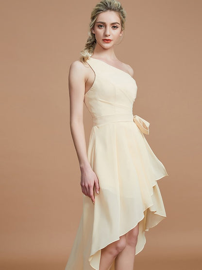 A-Line/Princess One-Shoulder Sleeveless Layers Asymmetrical Chiffon Bridesmaid Dresses