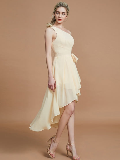 A-Line/Princess One-Shoulder Sleeveless Layers Asymmetrical Chiffon Bridesmaid Dresses