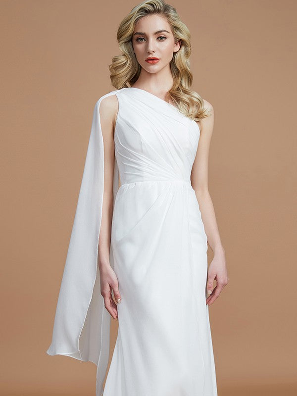 Sheath/Column One-Shoulder Sleeveless Floor-Length Chiffon Bridesmaid Dresses