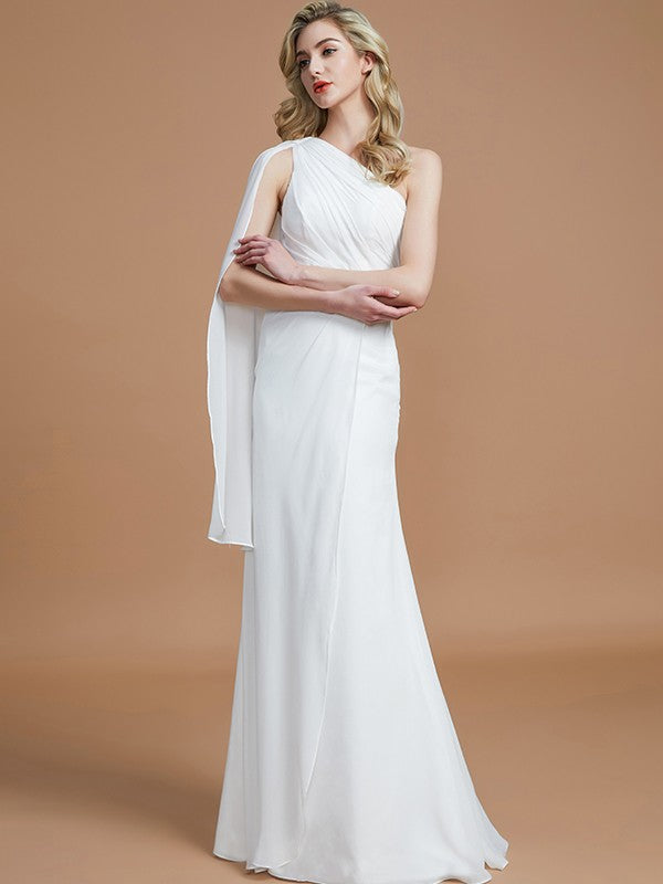 Sheath/Column One-Shoulder Sleeveless Floor-Length Chiffon Bridesmaid Dresses