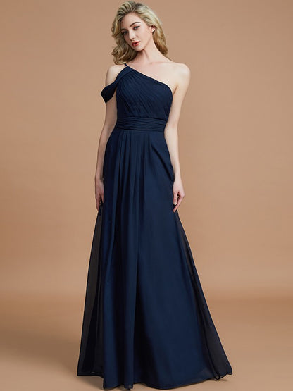 A-Line/Princess One-Shoulder Floor-Length Chiffon Sleeveless Bridesmaid Dresses