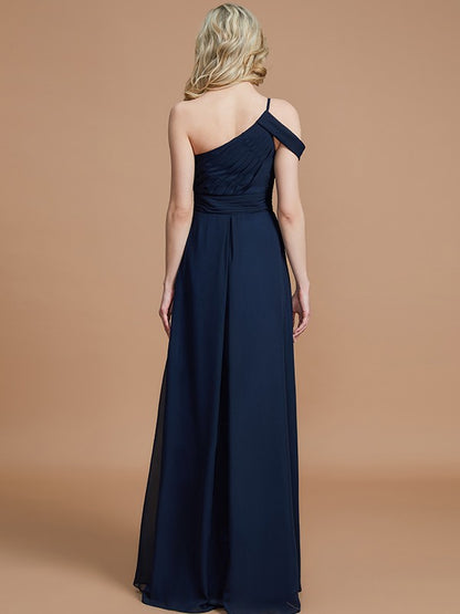 A-Line/Princess One-Shoulder Floor-Length Chiffon Sleeveless Bridesmaid Dresses