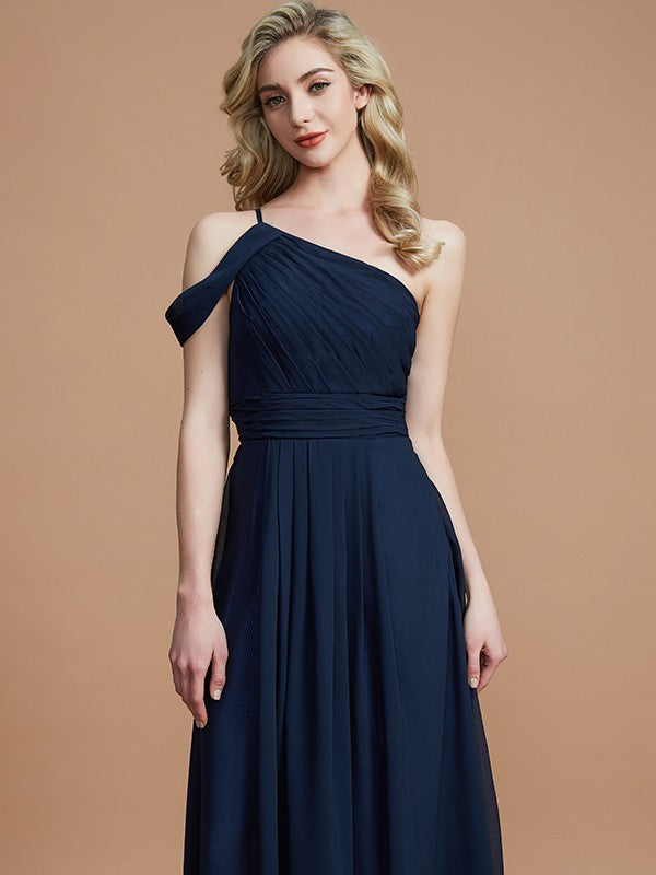 A-Line/Princess One-Shoulder Floor-Length Chiffon Sleeveless Bridesmaid Dresses