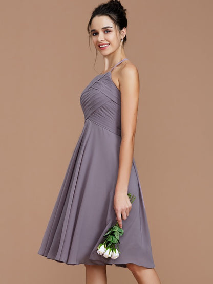 A-Line/Princess Halter Sleeveless Ruched Short/Mini Chiffon Bridesmaid Dresses