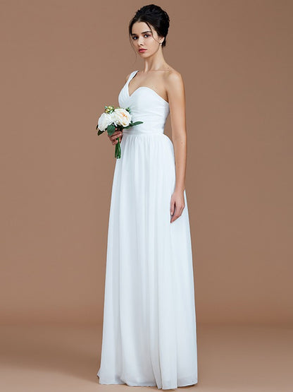 A-Line/Princess One-Shoulder Sleeveless Ruched Floor-Length Chiffon Bridesmaid Dresses