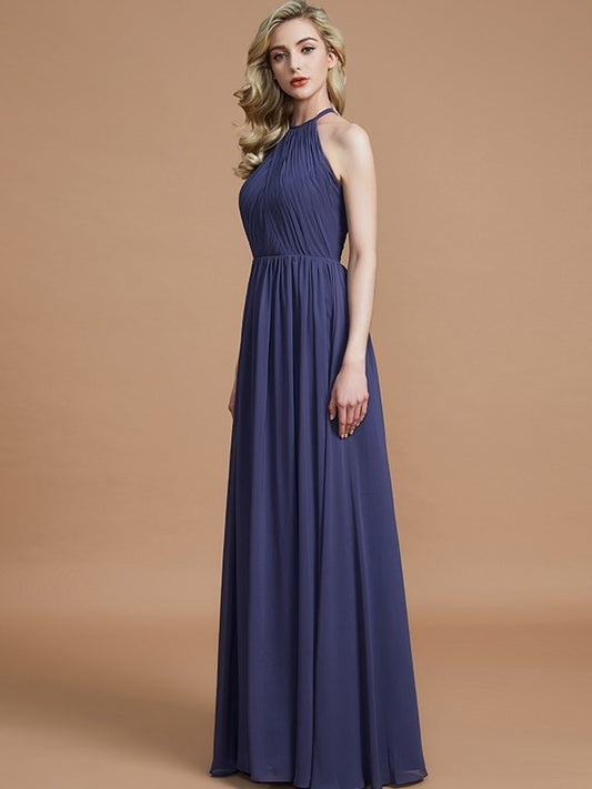 A-Line/Princess Scoop Chiffon Sleeveless Floor-Length Bridesmaid Dresses