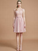 A-Line/Princess V-neck Sleeveless Lace Short/Mini Chiffon Bridesmaid Dresses