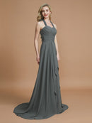 A-Line/Princess Halter Sleeveless Chiffon Sweep/Brush Train Bridesmaid Dresses