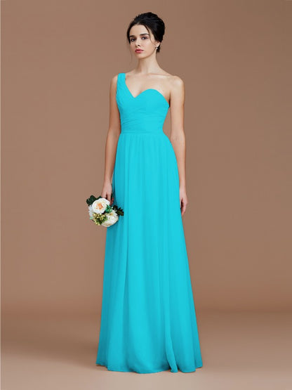 A-Line/Princess One-Shoulder Sleeveless Ruched Floor-Length Chiffon Bridesmaid Dresses