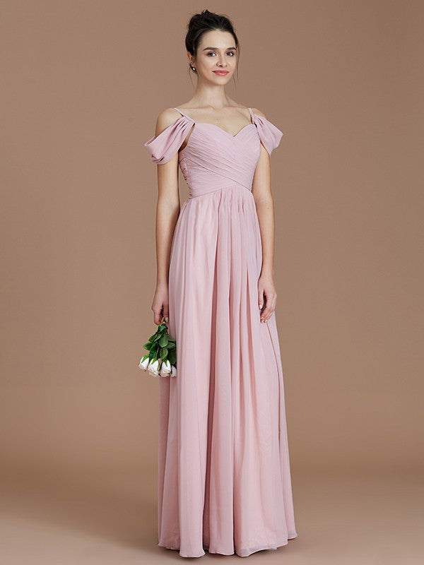 A-Line/Princess Off-the-Shoulder Sleeveless Ruched Floor-Length Chiffon Bridesmaid Dresses