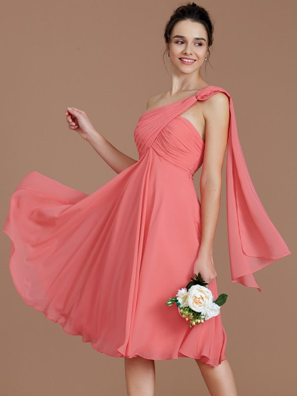 A-Line/Princess One-Shoulder Sleeveless Ruched Short/Mini Chiffon Bridesmaid Dresses