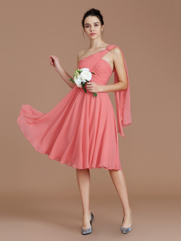 A-Line/Princess One-Shoulder Sleeveless Ruched Short/Mini Chiffon Bridesmaid Dresses