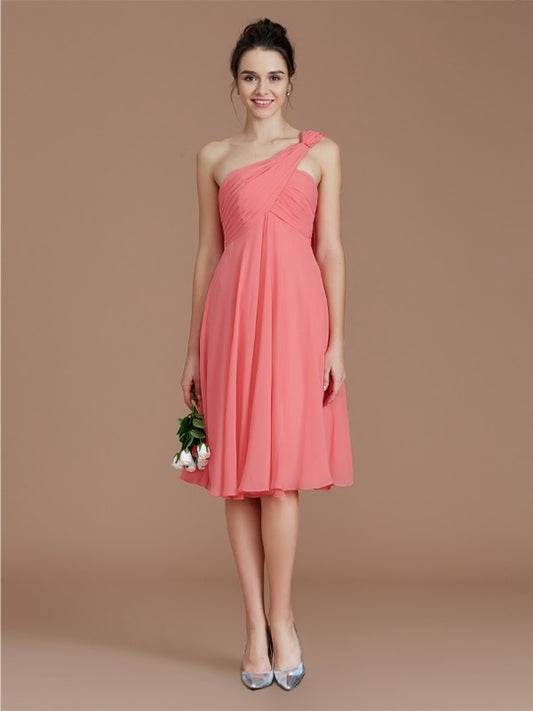 A-Line/Princess One-Shoulder Sleeveless Ruched Short/Mini Chiffon Bridesmaid Dresses