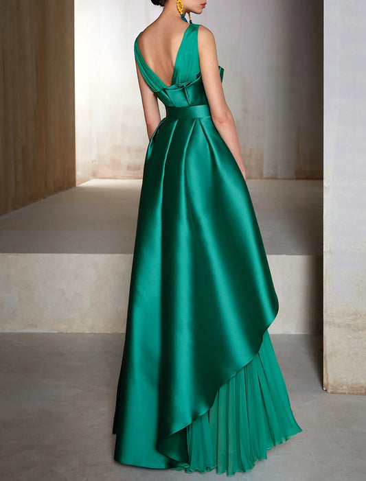 Gown Elegant Formal Wedding Guest Floor Length Sleeveless V Neck Chiffon with Belt Ruffles Evening Dress