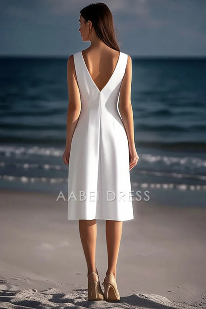AABEI DRESS Hot Sale Homecoming Dress Sheath V-Neck Sleeveless Simple Knee-Length Graduation Dress