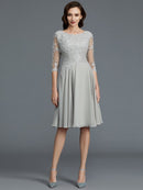 A-Line/Princess 1/2 Sleeves Scoop Knee-Length Applique Chiffon Mother of the Bride Dresses