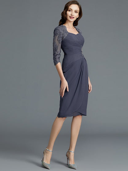 Sheath/Column Sweetheart Chiffon 1/2 Sleeves Knee-Length Mother of the Bride Dresses