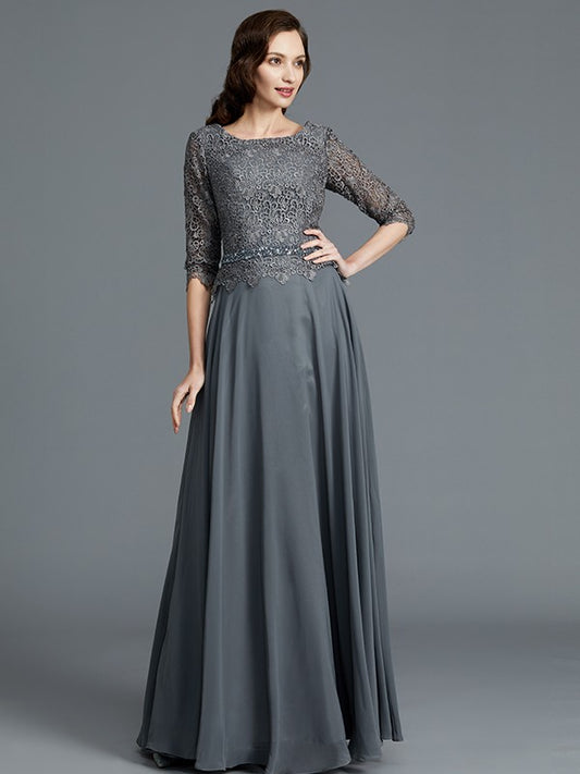 A-Line/Princess Scoop 1/2 Sleeves Chiffon Floor-Length Mother of the Bride Dresses