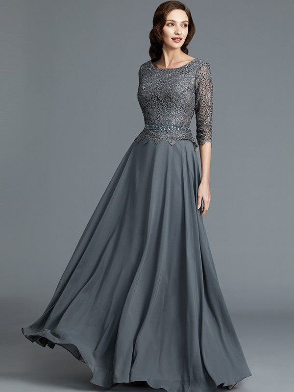 A-Line/Princess Scoop 1/2 Sleeves Chiffon Floor-Length Mother of the Bride Dresses