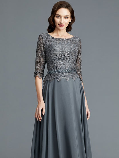 A-Line/Princess Scoop 1/2 Sleeves Chiffon Floor-Length Mother of the Bride Dresses