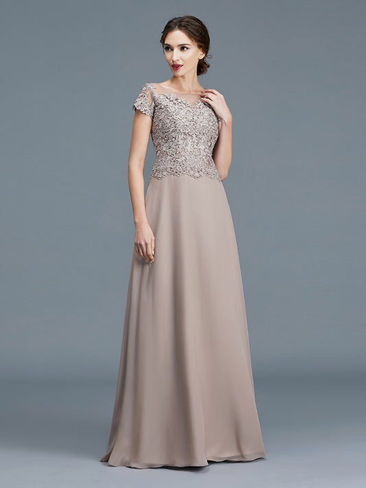 A-Line/Princess Scoop Short Sleeves Applique Floor-Length Chiffon Mother of the Bride Dresses