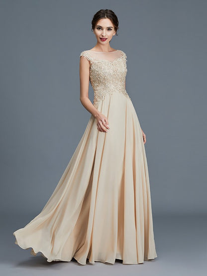 A-Line/Princess Scoop Sleeveless Ruffles Chiffon Floor-Length Mother of the Bride Dresses