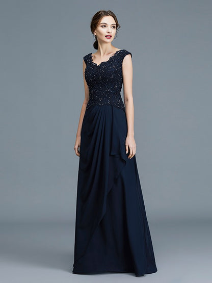 A-Line/Princess V-neck Ruffles Floor-Length Chiffon Sleeveless Mother of the Bride Dresses