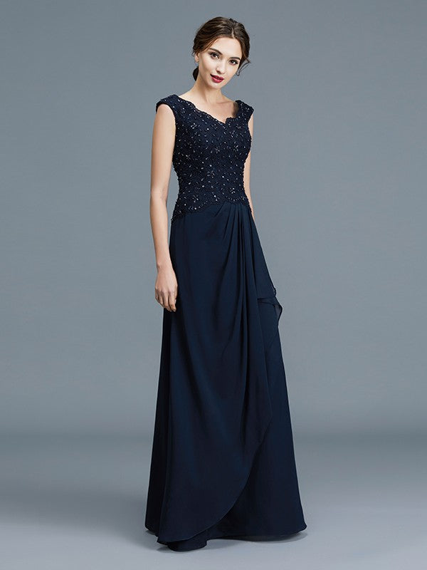 A-Line/Princess V-neck Ruffles Floor-Length Chiffon Sleeveless Mother of the Bride Dresses