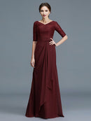 A-Line/Princess V-neck 1/2 Sleeves Ruffles Chiffon Floor-Length Mother of the Bride Dresses