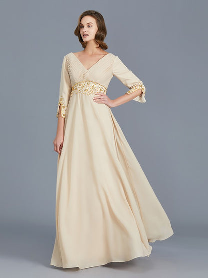 A-Line/Princess V-neck Ruffles Chiffon Floor-Length Mother of the Bride Dresses