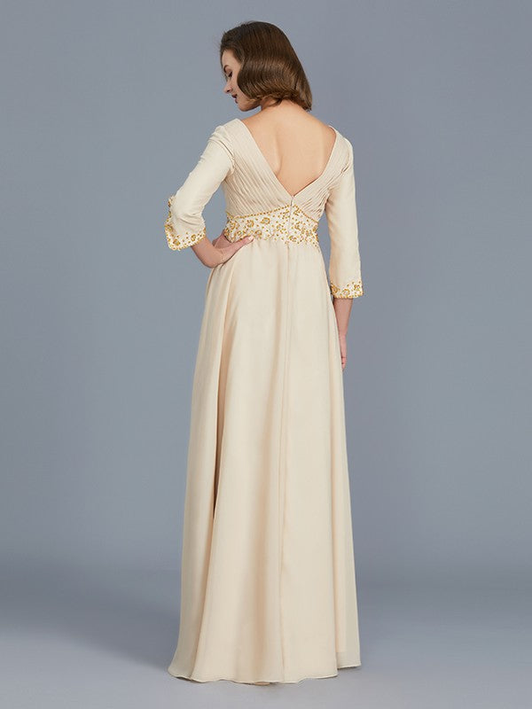 A-Line/Princess V-neck Ruffles Chiffon Floor-Length Mother of the Bride Dresses