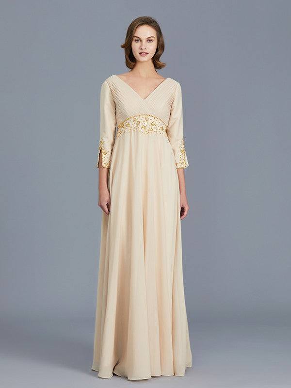 A-Line/Princess V-neck Ruffles Chiffon Floor-Length Mother of the Bride Dresses