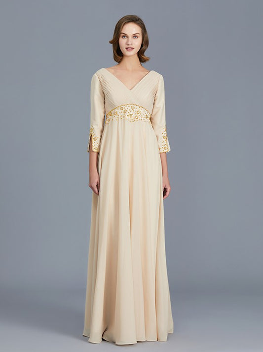 A-Line/Princess V-neck Ruffles Chiffon Floor-Length Mother of the Bride Dresses