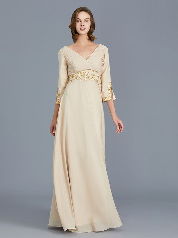 A-Line/Princess V-neck Ruffles Chiffon Floor-Length Mother of the Bride Dresses