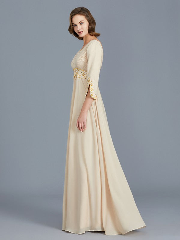 A-Line/Princess V-neck Ruffles Chiffon Floor-Length Mother of the Bride Dresses