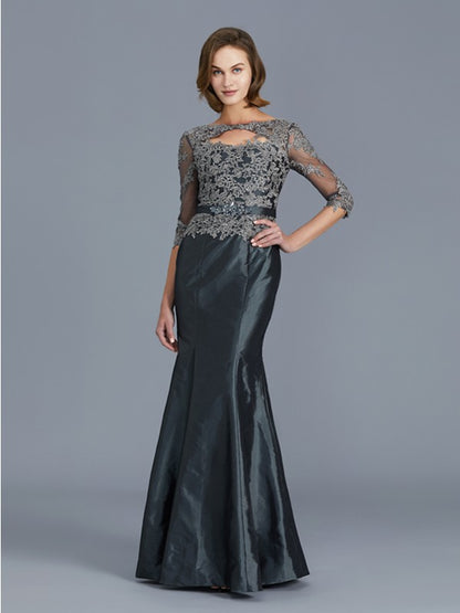 Trumpet/Mermaid Scoop 3/4 Sleeves Applique Floor-Length Taffeta Mother of the Bride Dresses