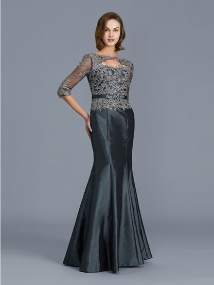 Trumpet/Mermaid Scoop 3/4 Sleeves Applique Floor-Length Taffeta Mother of the Bride Dresses