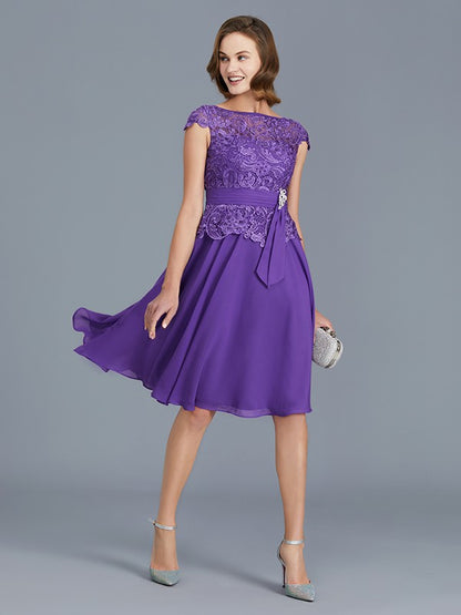 A-Line/Princess Bateau Chiffon Knee-Length Beading Sleeveless Mother of the Bride Dresses