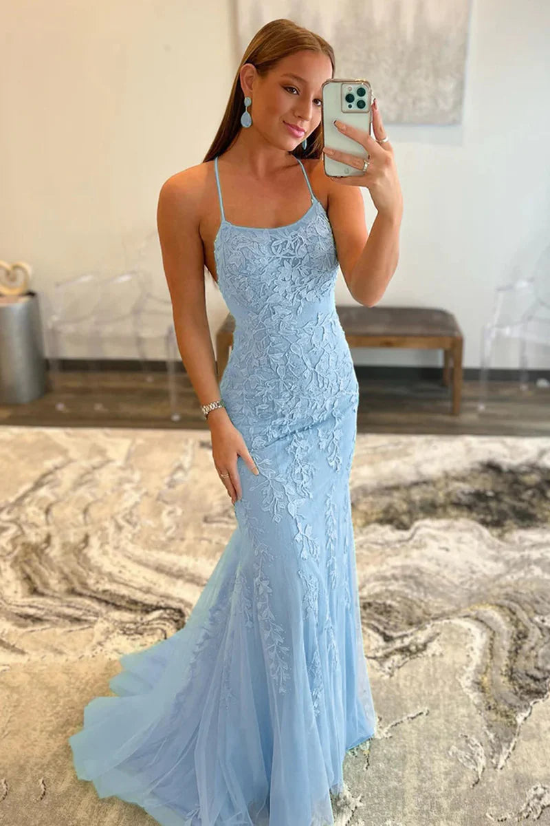 Prom Dress Mermaid Spaghetti Straps Lace