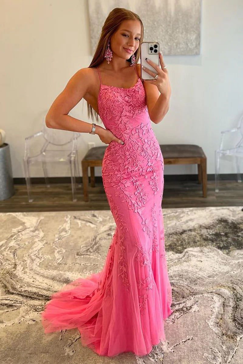 Prom Dress Mermaid Spaghetti Straps Lace