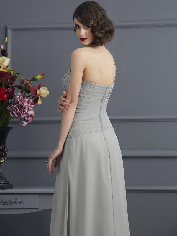 Mother of the Bride Dresses A-Line One-Shoulder Sleeveless Beading Long Chiffon