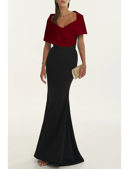 Gown Elegant Formal Fall Sweep / Brush Train Short Sleeve Off Shoulder Belt / Sash Satin with Pleats Evening Dress