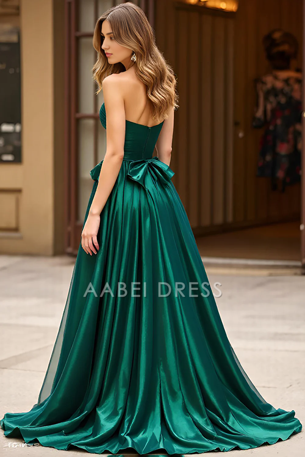 AABEI DRESS Hot Sale Prom Dress Fashion Strapless A Line Sweetheart Pleated With Bow Long Formal Dress