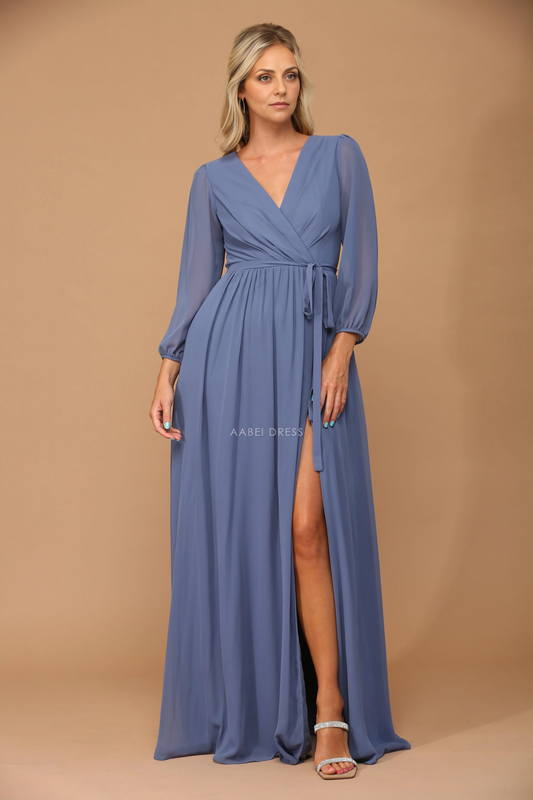 AABEI DRESS Formal Wear Dresse Elegant V Neck Long Sleeves Simple Long Mother Of The Bride Dress