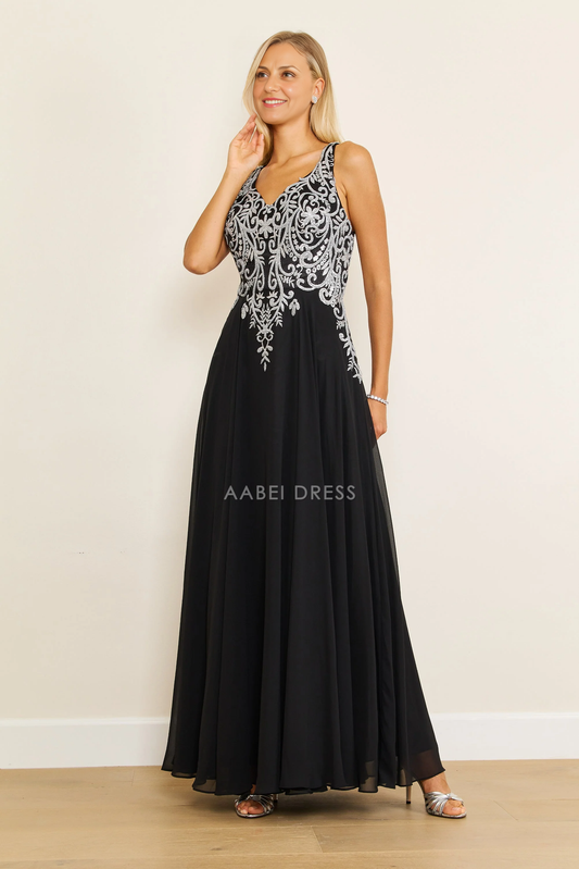 AABEI DRESS Formal Wear Dresse Elegant V Neck Lace Applique Plus Size Long Mother Of The Bride Dress