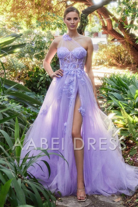 AABEI DRESS Hot Sale Prom Dress Exquisite One Shoulder Sleeveless Applique Side Fork Fantastic Long Evening Dress