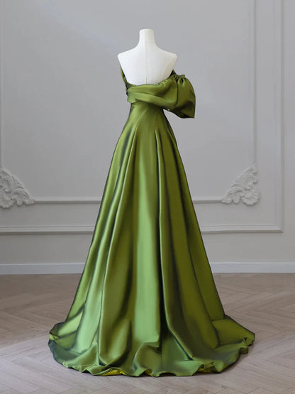 Long A-Line V Neck Satin Formal Dress Evening Dress