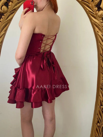 AABEI DRESS Party Dress Off Shoulder Corset Dress Ruffles Ruched Backless Short Homecoming Dress